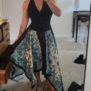 Y2K halter dress with scarf skirt